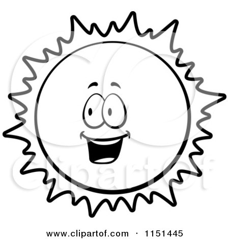 Cartoon Clipart Of A Black And White Happy Sun - Vector Outlined Coloring Page by Cory Thoman