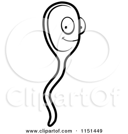 Cartoon Clipart Of A Black And White Happy Sperm - Vector Outlined Coloring Page by Cory Thoman