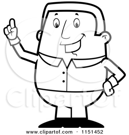 Cartoon Clipart Of A Black And White Chubby Businessman Holding up a Finger - Vector Outlined Coloring Page by Cory Thoman