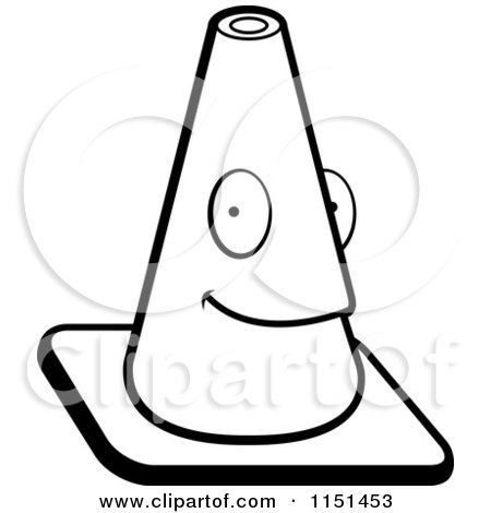 Cartoon Clipart Of A Black And White Traffic Cone Character - Vector Outlined Coloring Page by Cory Thoman