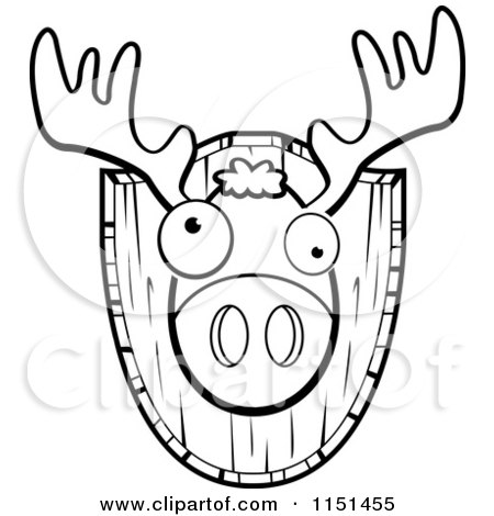 Cartoon Clipart Of A Black And White Mounted Trophy Deer Head - Vector Outlined Coloring Page by Cory Thoman