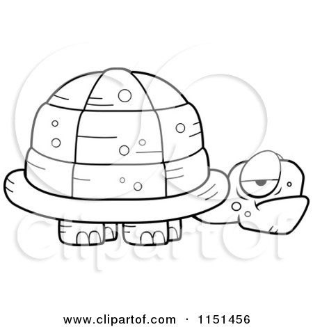 Cartoon Clipart Of A Black And White Grouchy Old Tortoise - Vector Outlined Coloring Page by Cory Thoman