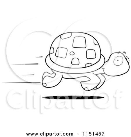 Cartoon Clipart Of A Black And White Fast Turtle Speeding by - Vector Outlined Coloring Page by Cory Thoman