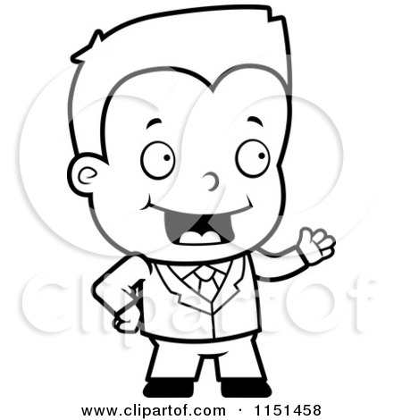 Cartoon Clipart Of A Black And White Toddler Businessman Presenting - Vector Outlined Coloring Page by Cory Thoman