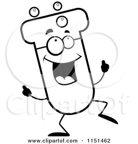 Cartoon Clipart Of A Black And White Test Tube Character Dancing - Vector Outlined Coloring Page by Cory Thoman