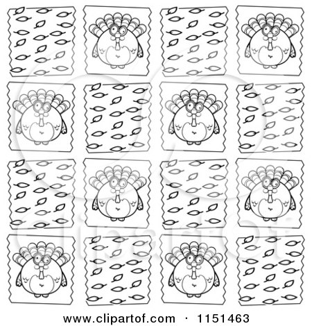 Cartoon Clipart Of A Black And White Thanksgiving Turkey Background Pattern - Vector Outlined Coloring Page by Cory Thoman