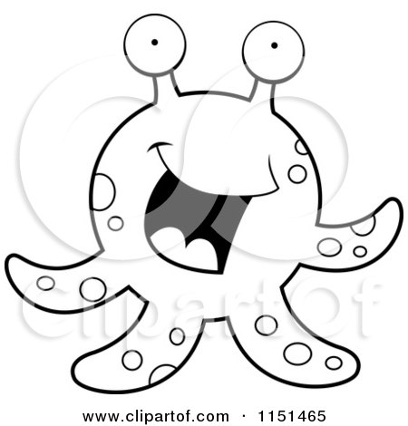 Cartoon Clipart Of A Black And White Tentacled Sea Creature with Big Eyes - Vector Outlined Coloring Page by Cory Thoman