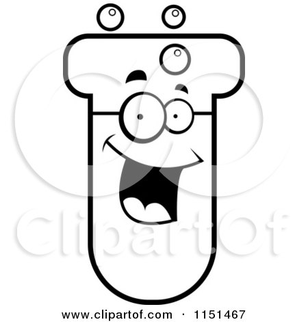 Cartoon Clipart Of A Black And White Happy Test Tube Character - Vector Outlined Coloring Page by Cory Thoman