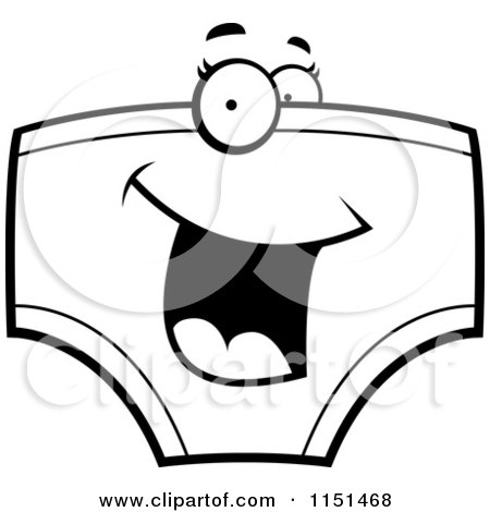 Cartoon Clipart Of A Black And White Excited Underwear Character - Vector Outlined Coloring Page by Cory Thoman
