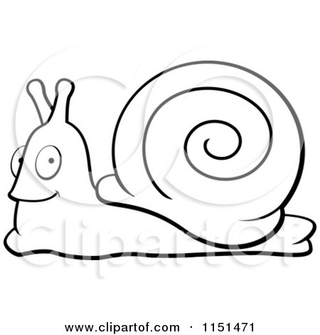 Cartoon Clipart Of A Black And White Happy Snail - Vector Outlined Coloring Page by Cory Thoman