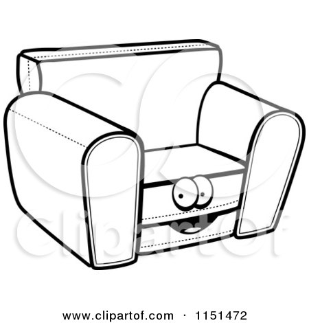 Cartoon Clipart Of A Black And White Chair Character - Vector Outlined Coloring Page by Cory Thoman