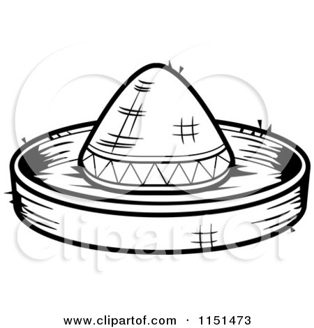 Cartoon Clipart Of A Black And White Sombrero Hat - Vector Outlined Coloring Page by Cory Thoman