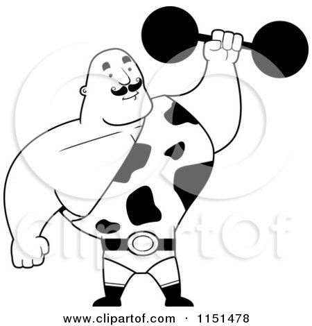 Cartoon Clipart Of A Black And White Strong Man Holding up a Barbell - Vector Outlined Coloring Page by Cory Thoman