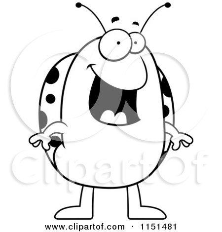 Cartoon Clipart Of A Black And White Happy Ladybug - Vector Outlined Coloring Page by Cory Thoman