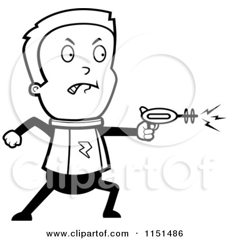 Cartoon Clipart Of A Black And White Space Boy Using a Weapon - Vector Outlined Coloring Page by Cory Thoman