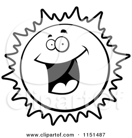 Cartoon Clipart Of A Black And White Excited Sun Character - Vector Outlined Coloring Page by Cory Thoman