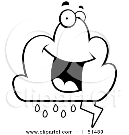 Cartoon Clipart Of A Black And White Lightning Cloud Character - Vector Outlined Coloring Page by Cory Thoman
