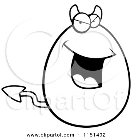 Cartoon Clipart Of A Black And White Devil Egg Face - Vector Outlined Coloring Page by Cory Thoman