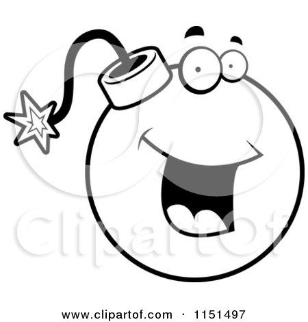 Cartoon Clipart Of A Black And White Happy Smiling Bomb Face - Vector Outlined Coloring Page by Cory Thoman