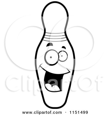 Cartoon Clipart Of A Black And White Happy Bowling Pin - Vector Outlined Coloring Page by Cory Thoman
