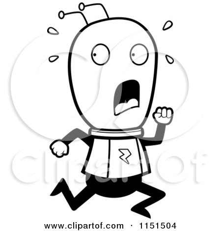 Cartoon Clipart Of A Black And White Scared Running Alien - Vector Outlined Coloring Page by Cory Thoman