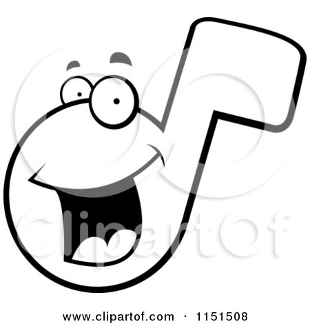 Cartoon Clipart Of A Black And White Happy Music Note Character - Vector Outlined Coloring Page by Cory Thoman