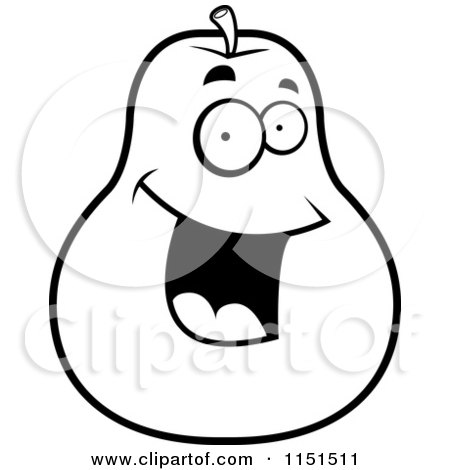 Cartoon Clipart Of A Black And White Happy Smiling Pear - Vector Outlined Coloring Page by Cory Thoman