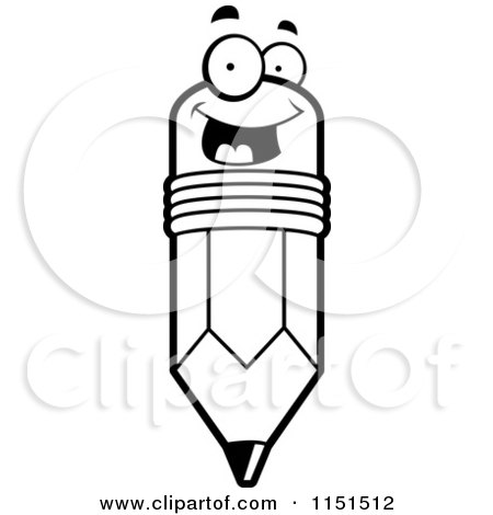 Cartoon Clipart Of A Black And White Happy Smiling Pencil Face - Vector Outlined Coloring Page by Cory Thoman