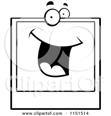 Cartoon Clipart Of A Black And White Happy Picture Character - Vector Outlined Coloring Page by Cory Thoman