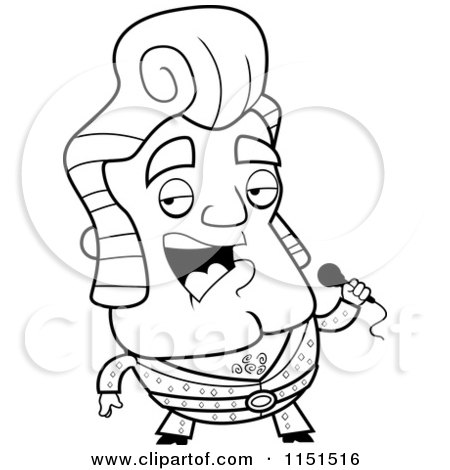 Cartoon Clipart Of A Black And White Short Elvis Impersonator Singing - Vector Outlined Coloring Page by Cory Thoman