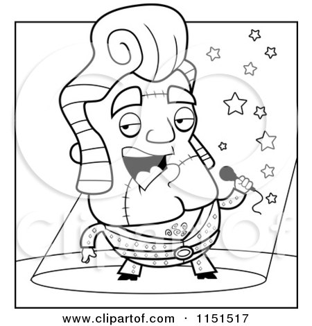 Cartoon Clipart Of A Black And White Frankenstein Elvis Impersonator - Vector Outlined Coloring Page by Cory Thoman