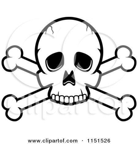 Cartoon Clipart Of A Black And White Skull and Crossed Bones - Vector Outlined Coloring Page by Cory Thoman