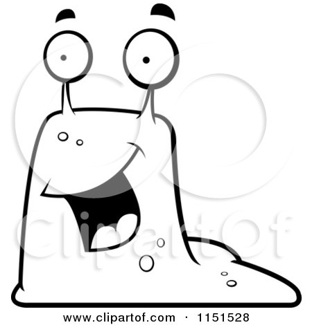 Cartoon Clipart Of A Black And White Happy Slug with Big Eyes - Vector Outlined Coloring Page by Cory Thoman