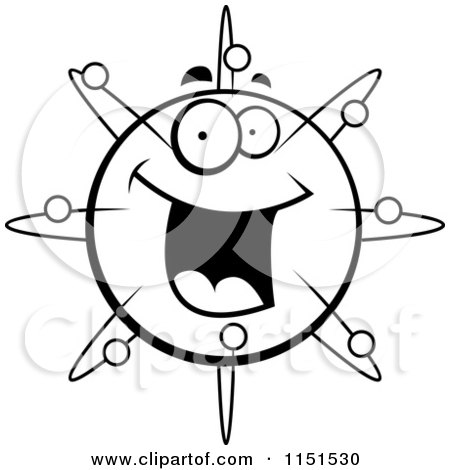 Cartoon Clipart Of A Black And White Happy Smiling Atom Face - Vector Outlined Coloring Page by Cory Thoman