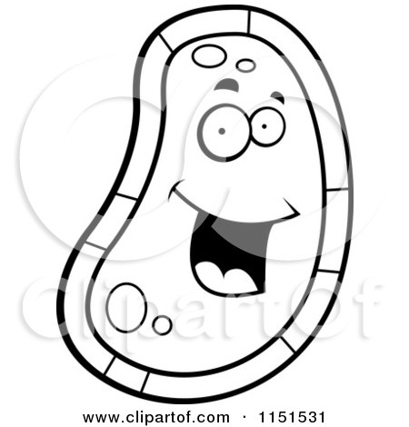 Cartoon Clipart Of A Black And White Happy Germ Face - Vector Outlined Coloring Page by Cory Thoman