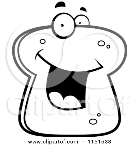 Cartoon Clipart Of A Black And White Happy Smiling Bread Face - Vector Outlined Coloring Page by Cory Thoman