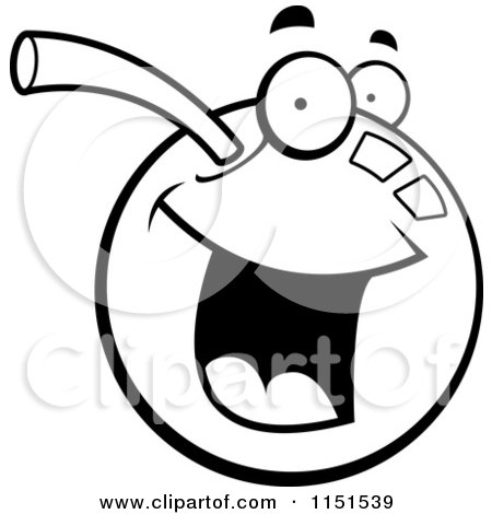 Cartoon Clipart Of A Black And White Happy Cherry - Vector Outlined Coloring Page by Cory Thoman