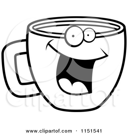 Cartoon Clipart Of A Black And White Happy Smiling Coffee Cup Face - Vector Outlined Coloring Page by Cory Thoman