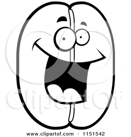 Cartoon Clipart Of A Black And White Happy Smiling Coffee Bean - Vector Outlined Coloring Page by Cory Thoman