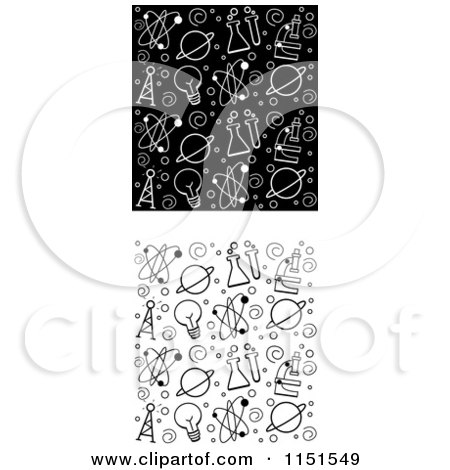 Cartoon Clipart Of Black And White Seamless Science Patterns - Vector Outlined Coloring Page by Cory Thoman