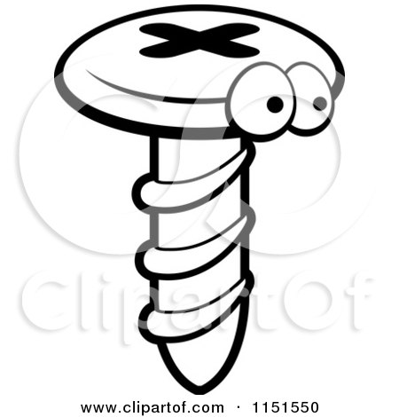 Cartoon Clipart Of A Black And White Screw Character - Vector Outlined Coloring Page by Cory Thoman