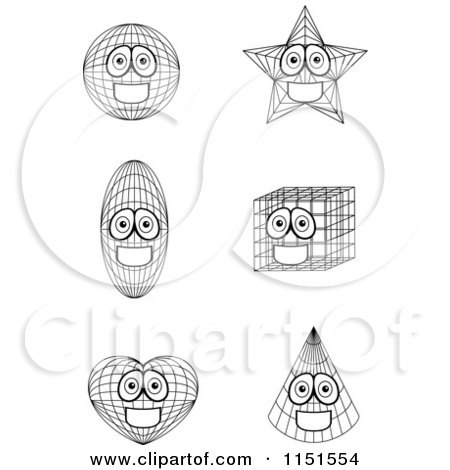 Cartoon Clipart Of Black And White Shape Mascots - Vector Outlined Coloring Page by Cory Thoman