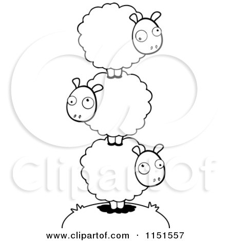 Cartoon Clipart Of A Black And White Pile of Balanced Sheep - Vector Outlined Coloring Page by Cory Thoman