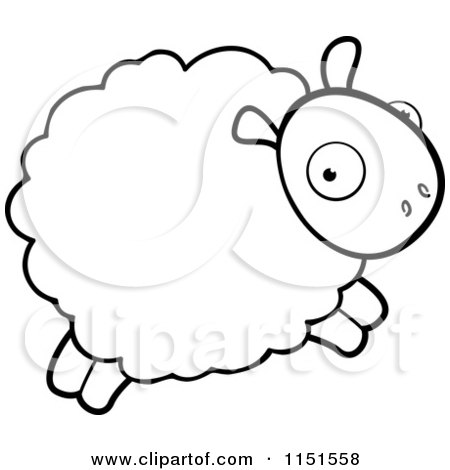 Cartoon Clipart Of A Black And White Sheep Leaping - Vector Outlined Coloring Page by Cory Thoman