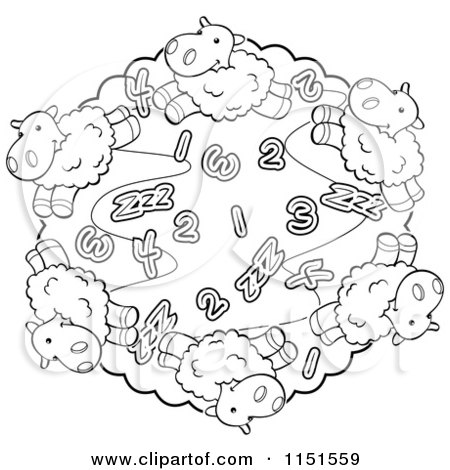 Cartoon Clipart Of A Black And White Circle of Sheep and Numbers - Vector Outlined Coloring Page by Cory Thoman