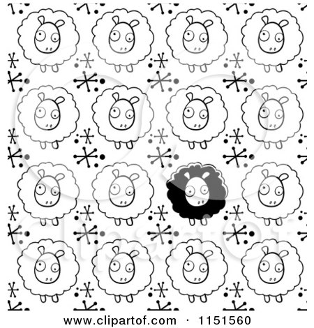 Cartoon Clipart Of A Black And White Sheep Background Pattern - Vector Outlined Coloring Page by Cory Thoman