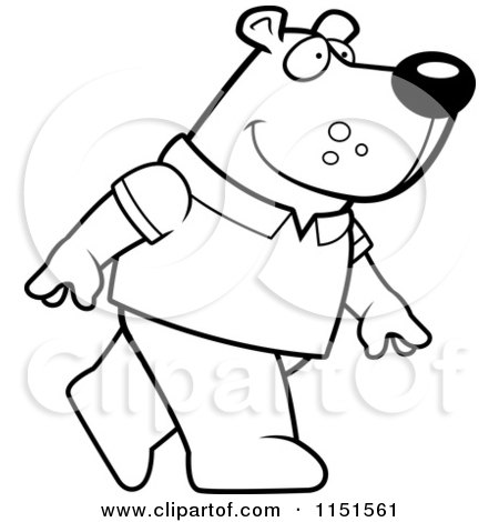 Cartoon Clipart Of A Black And White Bear Wearing a Shirt and Walking Upright - Vector Outlined Coloring Page by Cory Thoman
