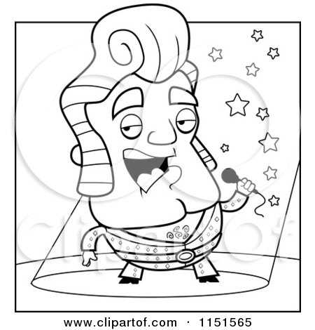 Cartoon Clipart Of A Black And White Performing Elvis Impersonator - Vector Outlined Coloring Page by Cory Thoman