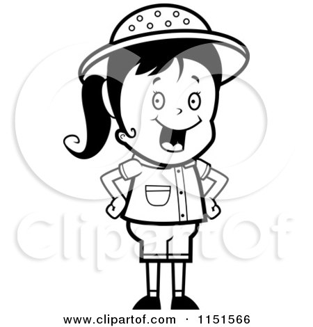 Cartoon Clipart Of A Black And White Safari Girl with Her Hands on Her Hips - Vector Outlined Coloring Page by Cory Thoman