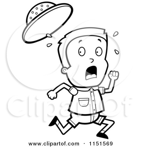 Cartoon Clipart Of A Black And White Safari Boy Running - Vector Outlined Coloring Page by Cory Thoman
